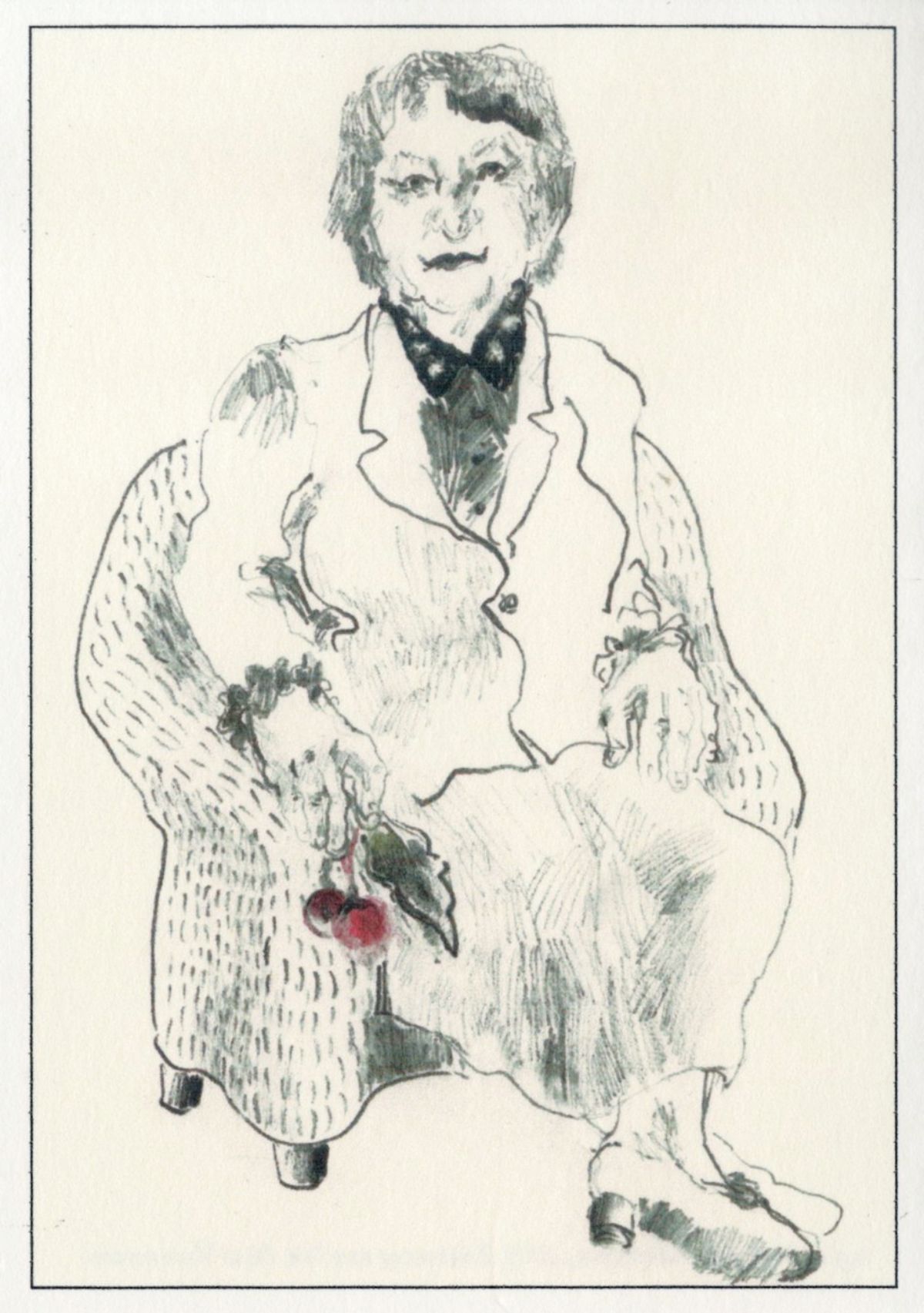 Ingrid Noll mit Tollkirschen, 2005, Zeichnung von Nn. Max Vonessamieh Ingrid Noll mit Tollkirschen, 2005, Zeichnung von Nn. Max Vonessamieh